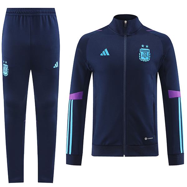Argentina giacca da calcio abbigliamento sportivo tuta con cerniera completa divisa da allenamento da uomo blu navy cappotto da calcio all'aperto 2022
