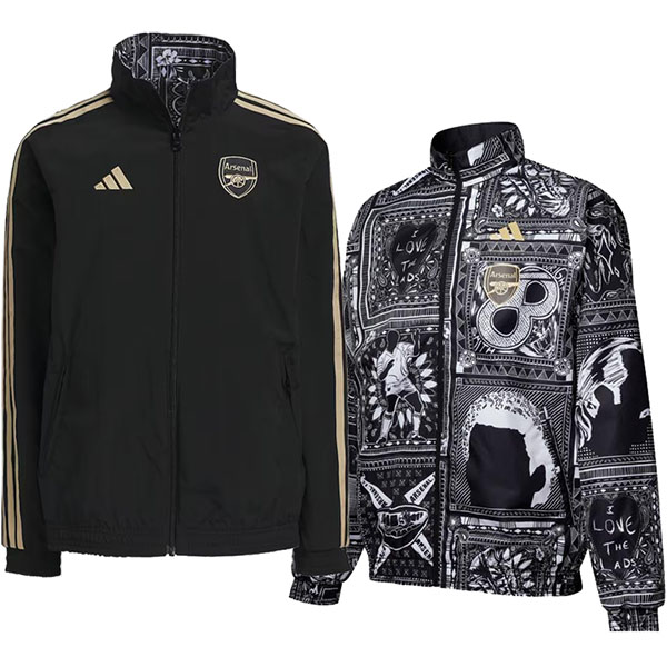 Arsenal giacca antivento con cappuccio tuta sportiva da calcio divisa nera con zip intera completo da allenamento da uomo, giacca da calcio per esterni 2025-2026