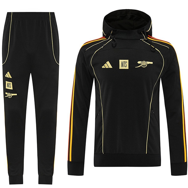 Arsenal giacca a vento con cappuccio abbigliamento sportivo da calcio tuta nera cerniera intera uniforme da allenamento da uomo giacca da calcio per esterni 2025-2026