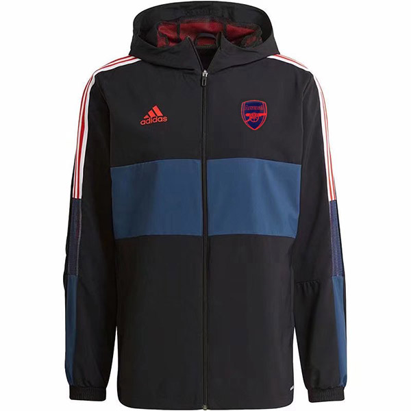 Arsenal giacca a vento giacca con cappuccio abbigliamento sportivo da calcio tuta cerniera completa allenamento nero kit atletico calcio all'aperto 2022-2023