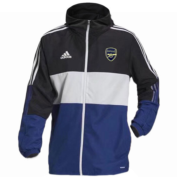 Arsenal giacca a vento giacca con cappuccio da calcio abbigliamento sportivo tuta da uomo con cerniera completa blu kit atletico cappotto di calcio all'aperto 2022-2023