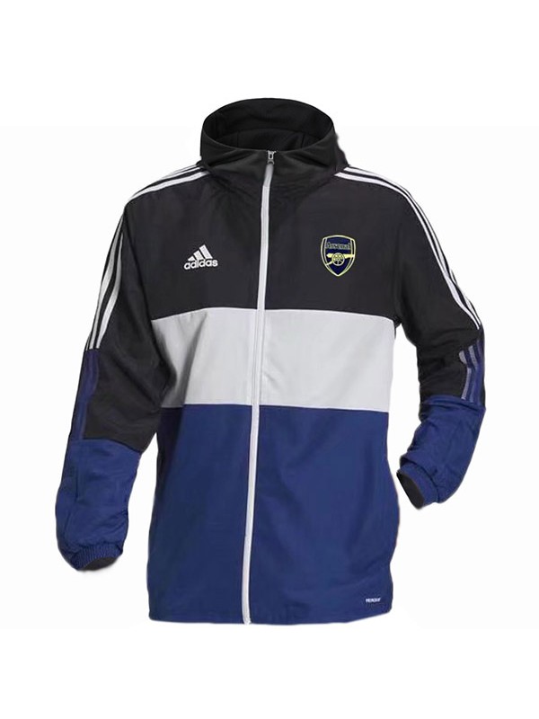 Arsenal giacca a vento giacca con cappuccio da calcio abbigliamento sportivo tuta da uomo con cerniera completa blu kit atletico cappotto di calcio all'aperto 2022-2023