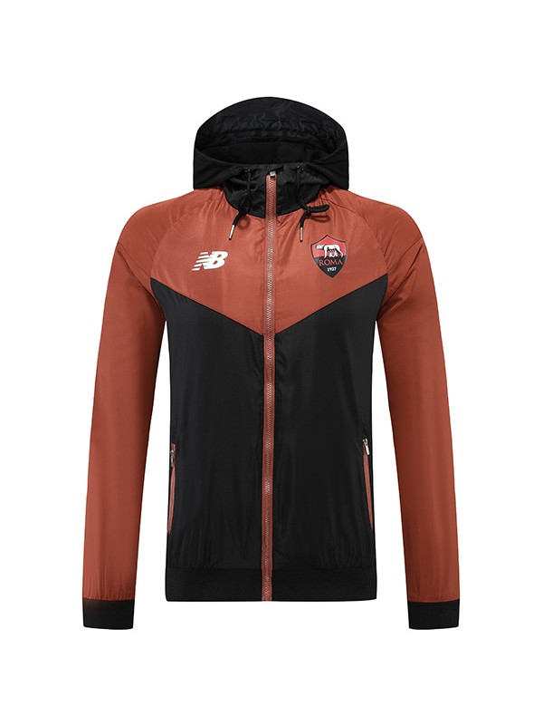 AS Roma giacca a vento giacca con cappuccio nero rosso abbigliamento sportivo da calcio tuta cerniera completa kit da allenamento da uomo calcio all'aperto 2022-2023