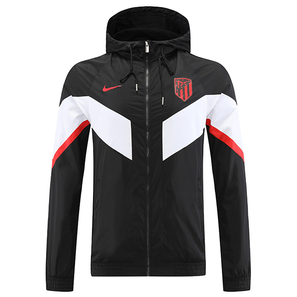 Atlético de Madrid giacca a vento con cappuccio calcio sportswear tracksuit full zip da uomo allenamento nero outdoor calcio kit 2022-2023 