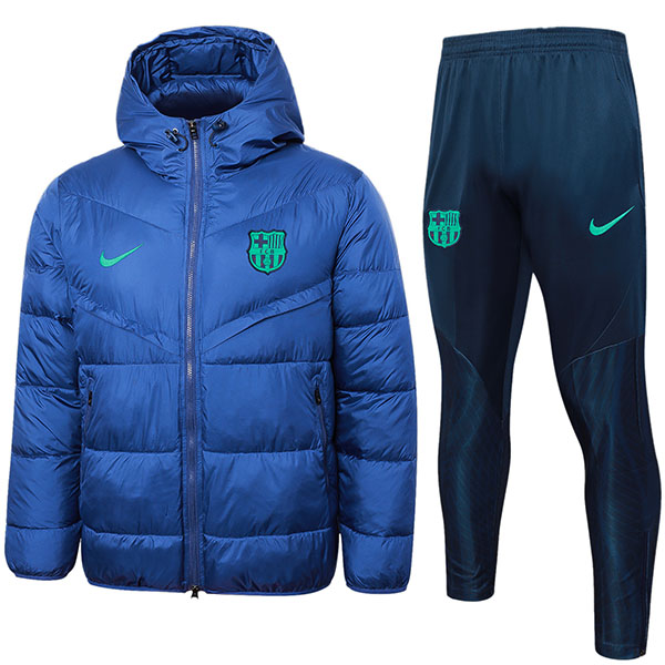 Barcelona hoodie cotton-padded jacket blue football sportswear tracksuit full zipper men's training kit outdoor soccer coat 2024