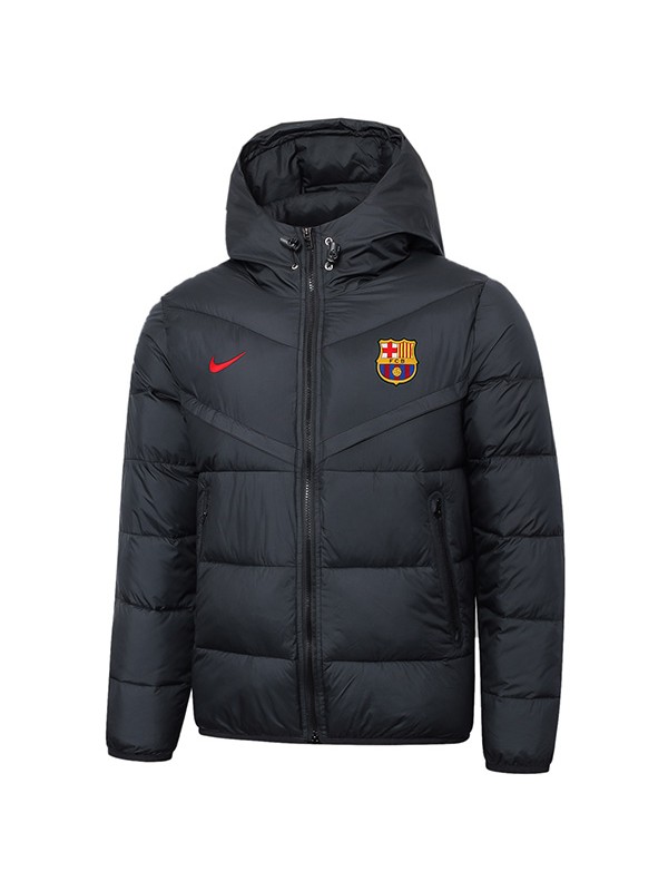 Barcelona hoodie cotton-padded jacket football sportswear tracksuit full zipper men's training black kit outdoor soccer coat 2024