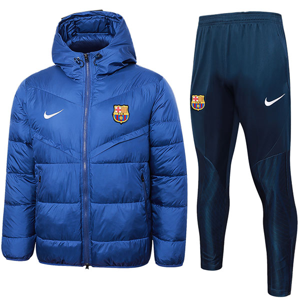 Barcelona hoodie cotton-padded jacket football sportswear tracksuit full zipper men's training navy kit outdoor soccer coat 2024