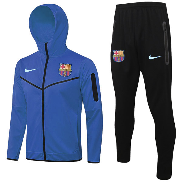 Barcellona felpa con cappuccio giacca calcio abbigliamento sportivo tuta cerniera completa uniforme da uomo kit di allenamento atletico calcio all'aperto blu cappotto 2022-2023