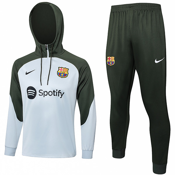 Barcelona hoodie jacket football sportswear tracksuit full zipper uniform men's training kit gray green outdoor soccer coat 2023-2024