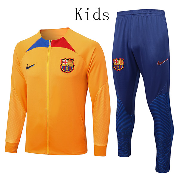 Barcelona giacca per bambini kit arancione abbigliamento sportivo da calcio tuta con cerniera completa maglia da allenamento per bambini all'aperto cappotto di calcio per bambini 2022-2023