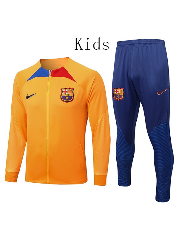 Barcelona giacca per bambini kit arancione abbigliamento sportivo da calcio tuta con cerniera completa maglia da allenamento per bambini all'aperto cappotto di calcio per bambini 2022-2023