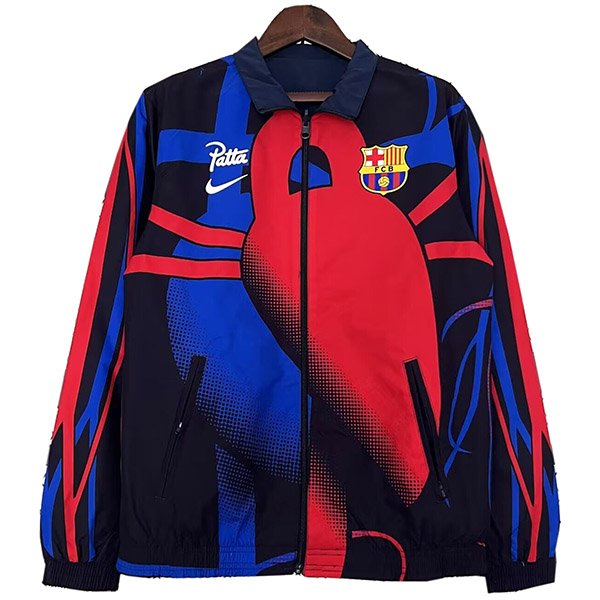 Barcelona windbreaker hoodie jacket football sportswear tracksuit full zipper men's training kit red navy outdoor soccer coat 2024