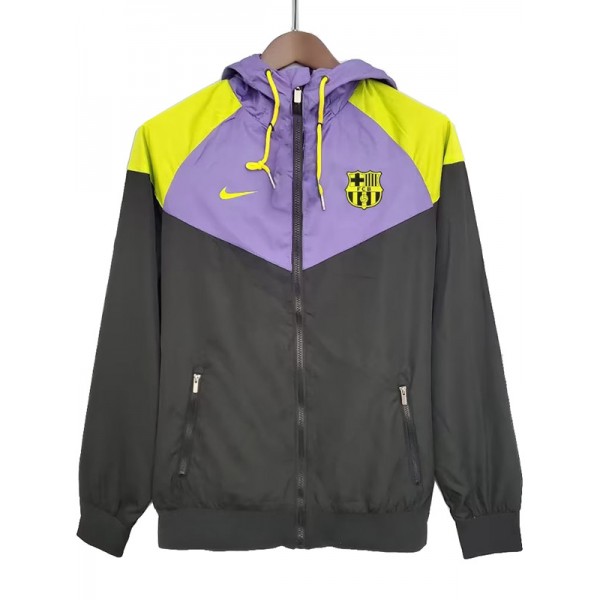 Barcelona windbreaker jacket football sportswear tracksuit full zipper men's training black purple kit outdoor soccer coat 2023-2024