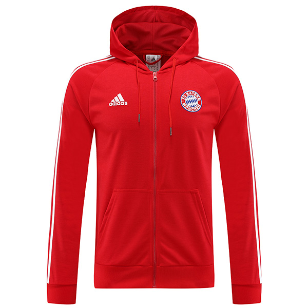 Bayern Munich Giacca con cappuccio del tuta sportiva da calcio rossa tuta da allenamento da uomo con cerniera completa cappotto da calcio all'aperto atletico 2022-2023