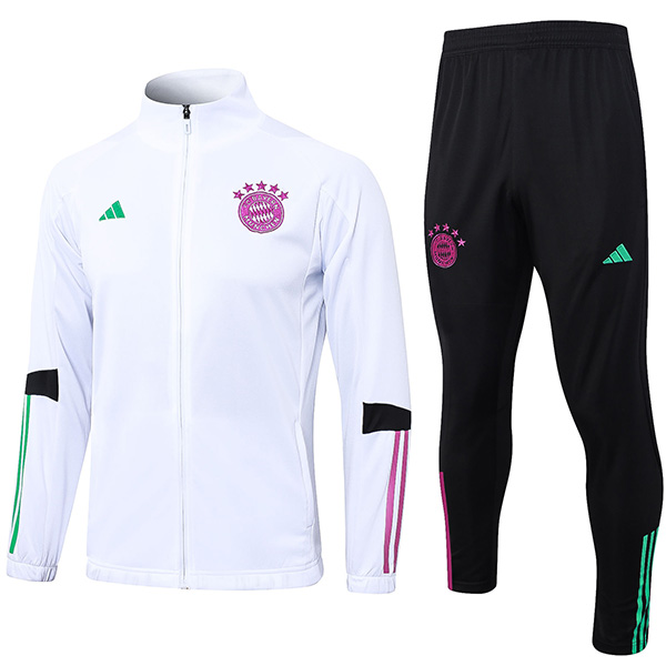 Bayern munich jacket football sportswear tracksuit long zip white black uniform men's training kit outdoor soccer coat 2023-2024