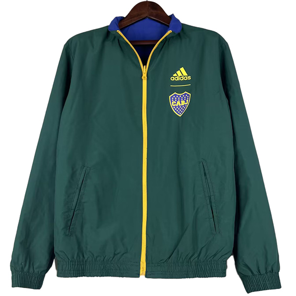 Boca Juniors giacca a vento con cappuccio giacca doppi lati abbigliamento sportivo da calcio tuta con cerniera intera allenamento da uomo verde blu kit cappotto da calcio all'aperto 2023-2024