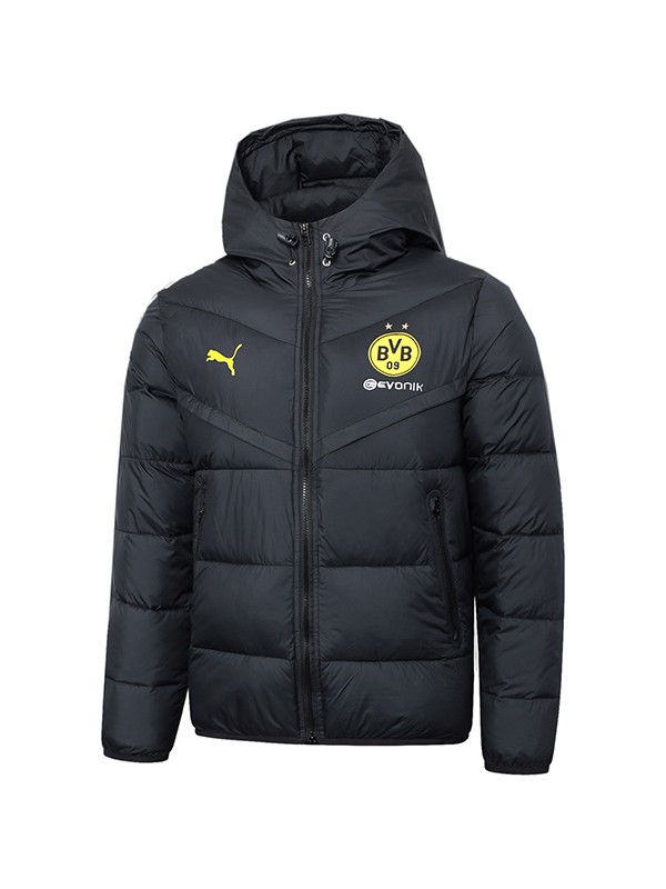 Borussia Dortmund hoodie cotton-padded jacket football sportswear tracksuit full zipper men's training black kit outdoor soccer coat 2024