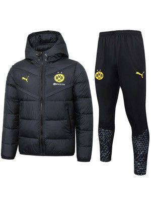 Borussia Dortmund hoodie cotton-padded jacket football sportswear tracksuit full zipper men's training black kit outdoor soccer coat 2024