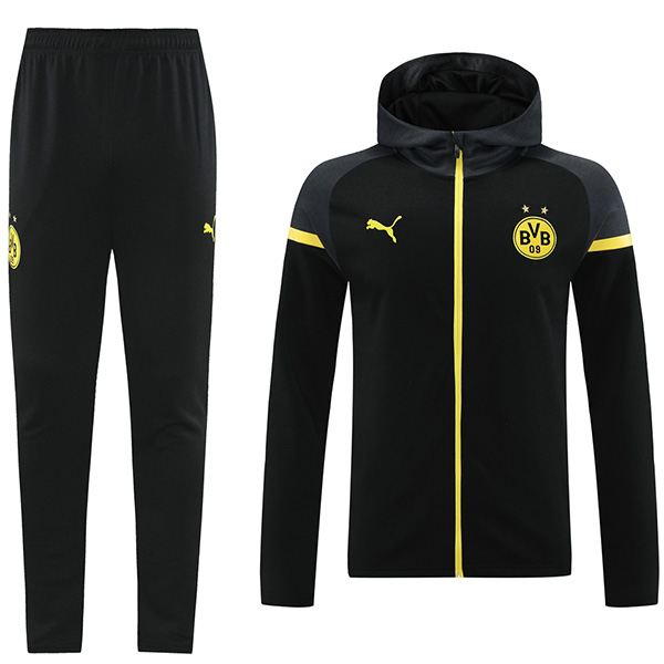 Borussia Dortmund hoodie jacket football sportswear tracksuit black full zipper men's training kit athletic outdoor uniform soccer coat 2024-2025