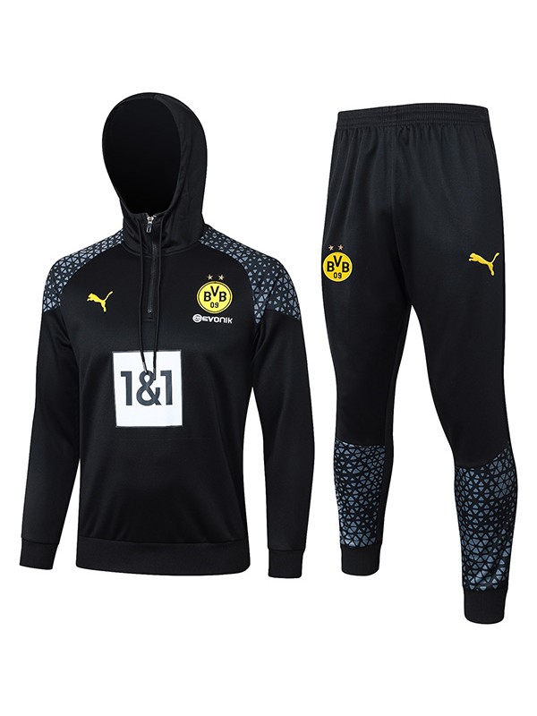 Borussia Dortmund hoodie jacket football sportswear tracksuit full zipper uniform men's training black kit outdoor soccer coat 2024
