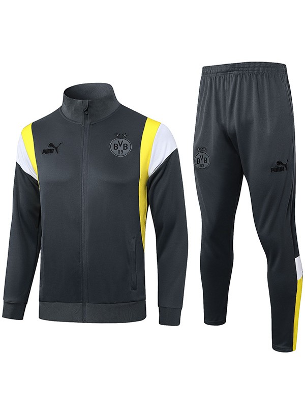 Borussia Dortmund jacket football sportswear tracksuit full zip gray uniform men's training kit outdoor soccer coat 2023-2024