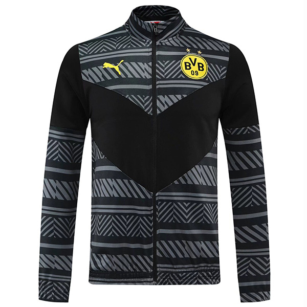 Borussia Dortmund giacca da calcio abbigliamento sportivo tuta tuta da allenamento da uomo con cerniera completa cappotto da calcio all'aperto uniforme nera 2022-2023