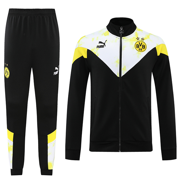Borussia Dortmund giacca da calcio abbigliamento sportivo tuta cerniera completa kit da allenamento da uomo all'aperto cappotto di calcio nero 2022-2023