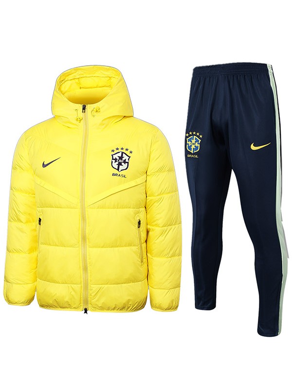 Brazil hoodie cotton-padded jacket football sportswear tracksuit full zipper men's training yellow kit outdoor soccer coat 2024