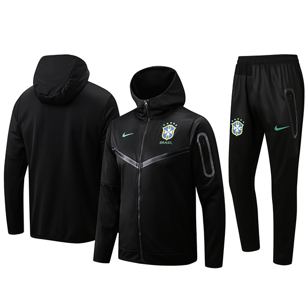 Brazil felpa con cappuccio giacca da calcio abbigliamento sportivo tuta con cerniera completa uniforme da allenamento da uomo kit da calcio all'aperto cappotto nero 2022