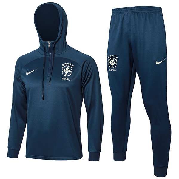 Brazil hoodie jacket football sportswear tracksuit zipper uniform men's training kit outdoor indigo soccer coat 2024