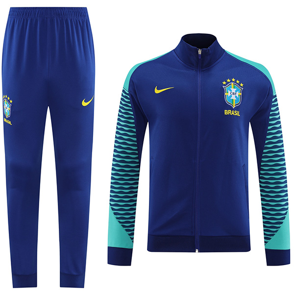 Brazil jacket football sportswear tracksuit full zip blue uniform men's training kit outdoor soccer coat 2023-2024