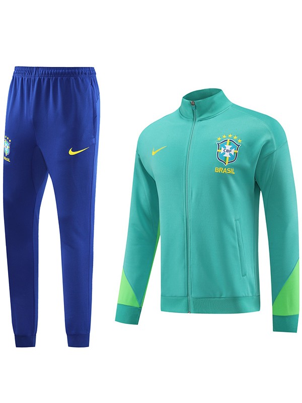 Brazil jacket football sportswear tracksuit full zipper uniform men's training teal kit outdoor soccer coat 2024