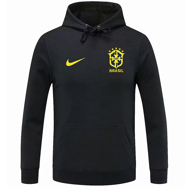 Brazil giacca a vento con cappuccio giacca da calcio abbigliamento sportivo tuta nera completa della chiusura lampo degli uomini kit di allenamento atletico calcio all'aperto 2022-2023