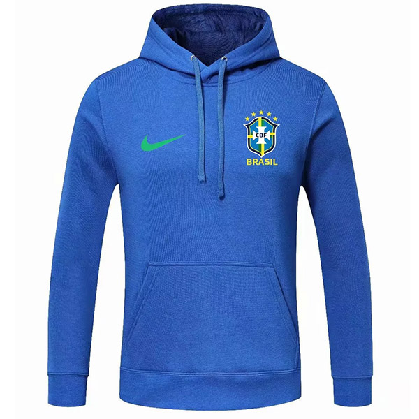 Brazil giacca a vento con cappuccio giacca da calcio abbigliamento sportivo tuta blu completo da uomo con cerniera kit di allenamento atletico calcio all'aperto 2022-2023