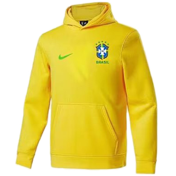 Brazil giacca a vento con cappuccio giacca da calcio abbigliamento sportivo tuta gialla lunga cerniera kit da allenamento da uomo atletico calcio all'aperto 2022-2023