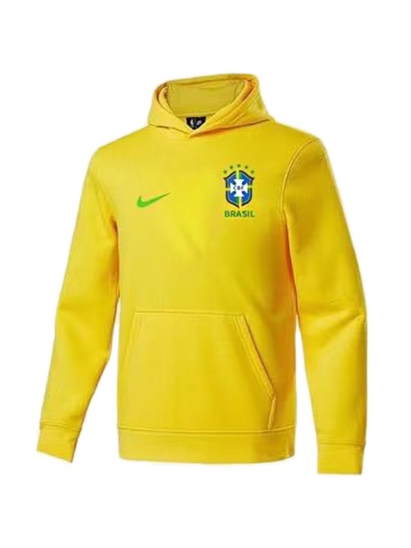 Brazil giacca a vento con cappuccio giacca da calcio abbigliamento sportivo tuta gialla lunga cerniera kit da allenamento da uomo atletico calcio all'aperto 2022-2023