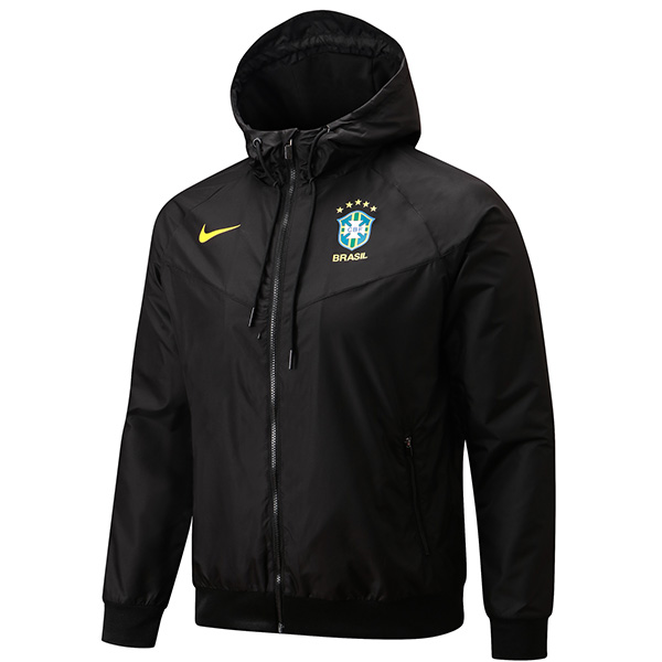 Brazil giacca a vento con cappuccio da uomo tuta sportiva da calcio tuta con cerniera completa uniforme da allenamento nera 2022