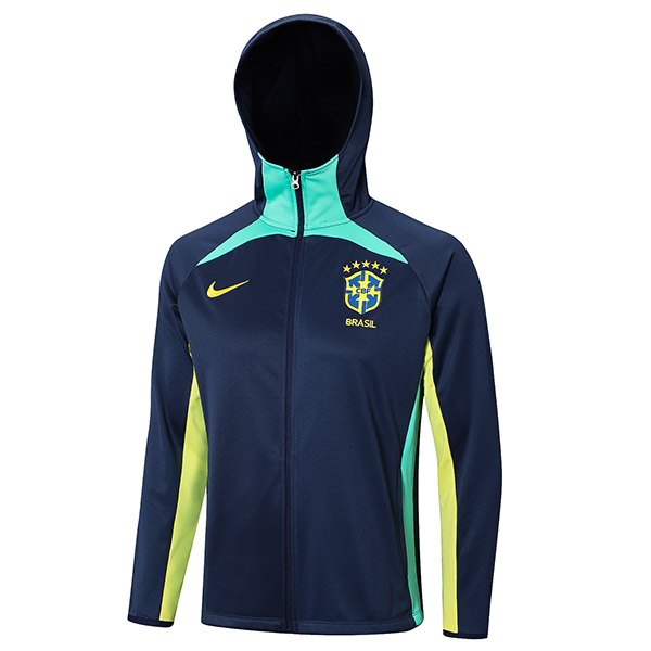 Brazil giacca a vento abbigliamento sportivo da calcio tuta con cerniera completa uniforme kit da allenamento per uomo blu cappotto da calcio all'aperto 2022-2023