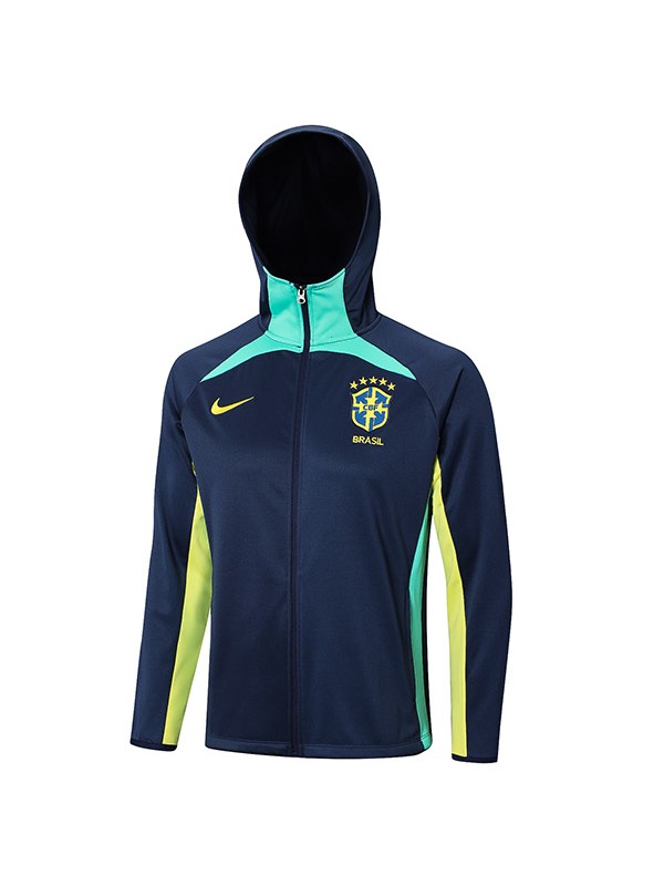 Brazil giacca a vento abbigliamento sportivo da calcio tuta con cerniera completa uniforme kit da allenamento per uomo blu cappotto da calcio all'aperto 2022-2023