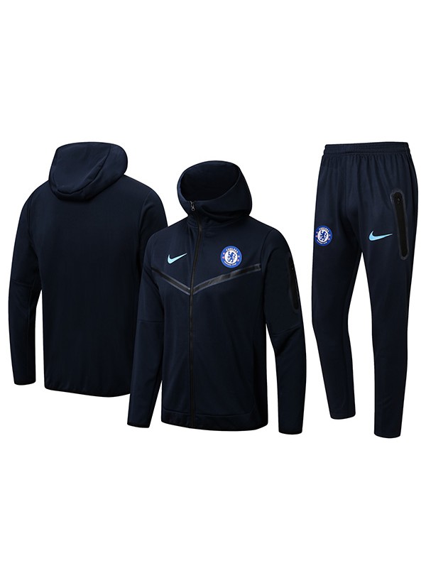 Chelsea felpa con cappuccio giacca da calcio abbigliamento sportivo tuta cerniera completa uniforme da uomo kit da allenamento all'aperto cappotto di calcio navy 2022-2023
