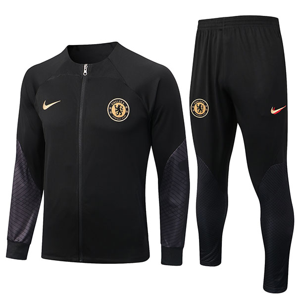 Chelsea giacca nera da calcio abbigliamento sportivo tuta completa lunga cerniera kit uniforme da allenamento da uomo cappotto da calcio 2022-2023