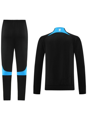 Chelsea giacca abbigliamento sportivo da calcio tuta con cerniera completa kit da uomo nero da allenamento uniforme cappotto da calcio all'aperto 2023-2024