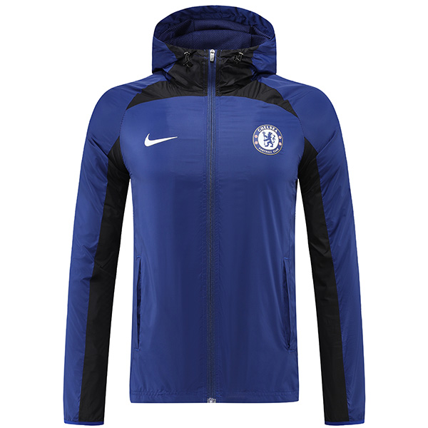 Chelsea giacca a vento con cappuccio giacca blu calcio abbigliamento sportivo tuta cerniera completa kit da allenamento da uomo calcio all'aperto 2022-2023