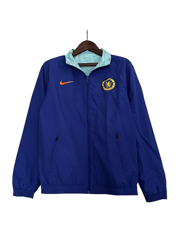 Chelsea giacca a vento giacca con cappuccio abbigliamento sportivo da calcio tuta da allenamento con cerniera completa kit da allenamento blu cappotto da calcio per esterni 2023-2024