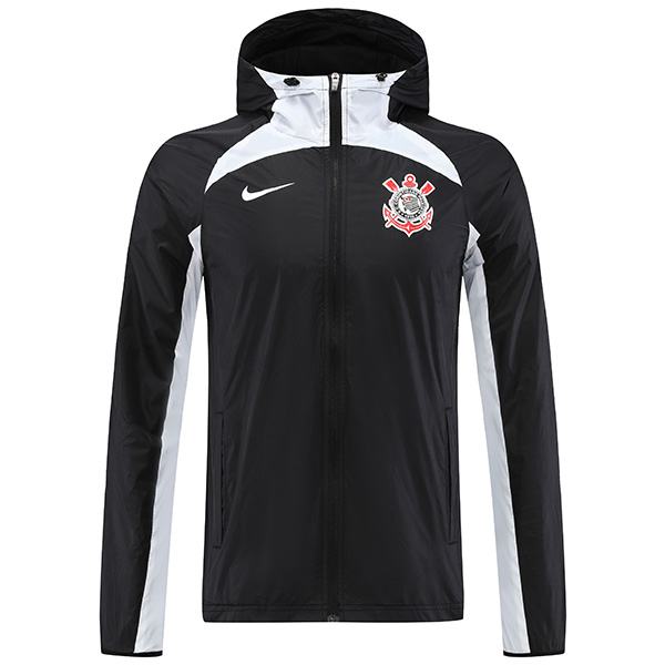 Corinthians giacca a vento giacca con cappuccio abbigliamento sportivo da calcio tuta cerniera completa uniforme da uomo nero kit da allenamento cappotto da calcio all'aperto 2022-2023