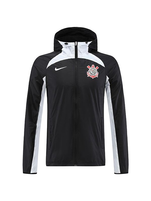 Corinthians giacca a vento giacca con cappuccio abbigliamento sportivo da calcio tuta cerniera completa uniforme da uomo nero kit da allenamento cappotto da calcio all'aperto 2022-2023