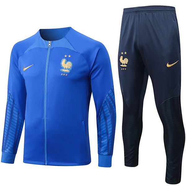 France giacca da calcio abbigliamento sportivo tuta blu con cerniera lampo uniforme kit da allenamento da uomo cappotto da calcio all'aperto 2022