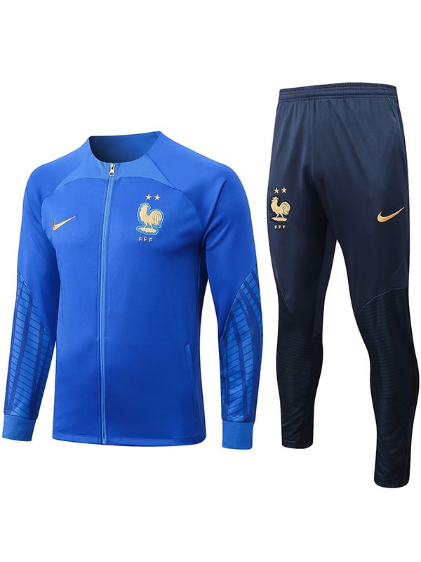 France giacca da calcio abbigliamento sportivo tuta blu con cerniera lampo uniforme kit da allenamento da uomo cappotto da calcio all'aperto 2022