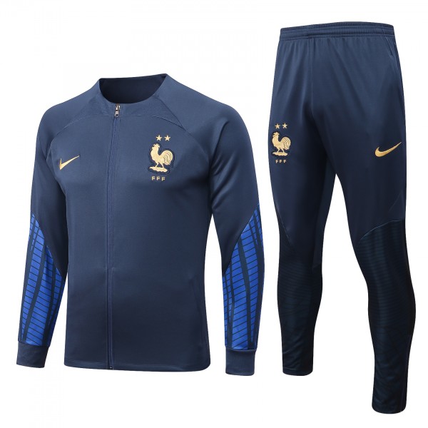 France giacca da calcio abbigliamento sportivo tuta blu navy completo con cerniera divisa da allenamento da uomo cappotto da calcio all'aperto 2022