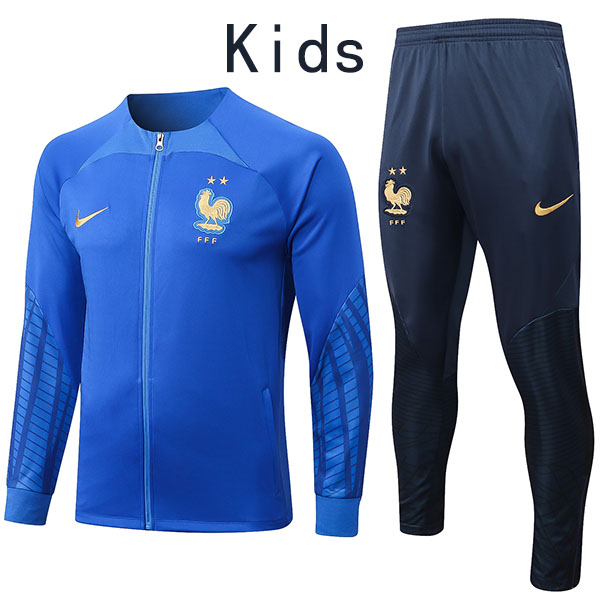France giacca bambini kit calcio abbigliamento sportivo tuta blu cerniera lunga gioventù formazione uniforme all'aperto bambini calcio cappotto 2022